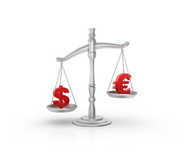 istock Weight Scale with Currency Symbols on White Background 586075808