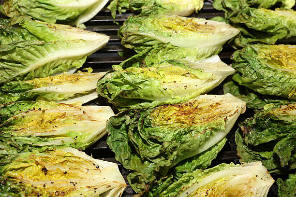 Fresh grilled hearts of Romaine Lettuce stock photo