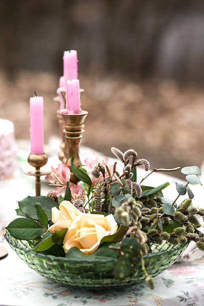 istock accessories at the wedding table. Close-up 586076966