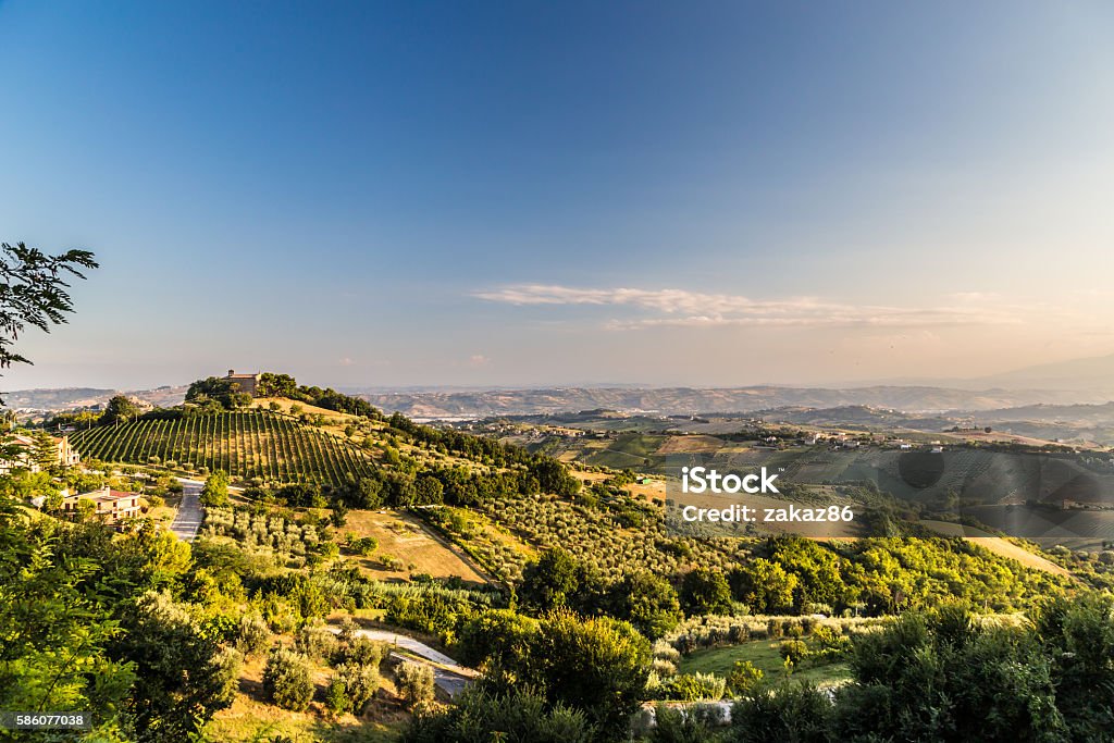 Sunset in the italian countryside The sun goes down on the italian countryside Marche - Italy Stock Photo