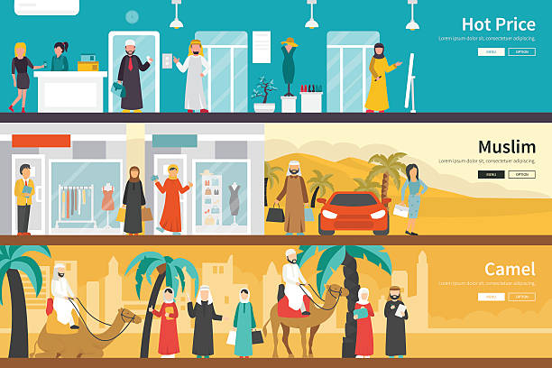 illustrazioni stock, clip art, cartoni animati e icone di tendenza di hot price muslim camel appartamento ufficio interno esterno concept web - united arab emirates middle eastern ethnicity men camel