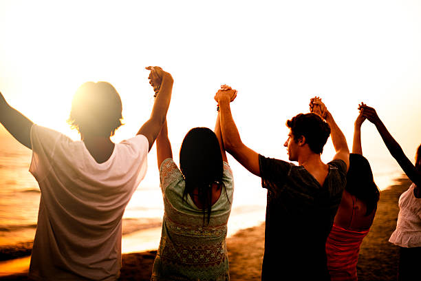 volunteer togetherness at dusk