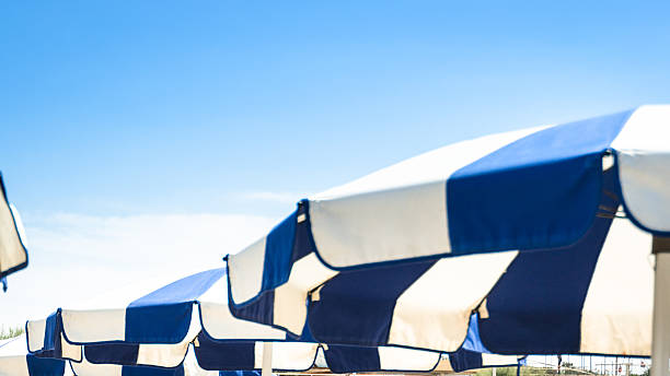 istock beach umbrella on summer lidos 586085590