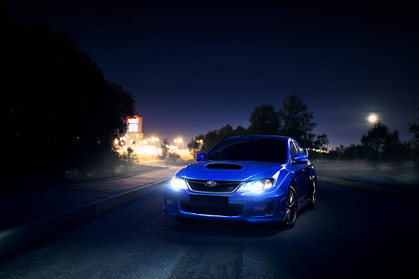 Subaru Impreza WRX STI stay on asphalt countryside road stock photo