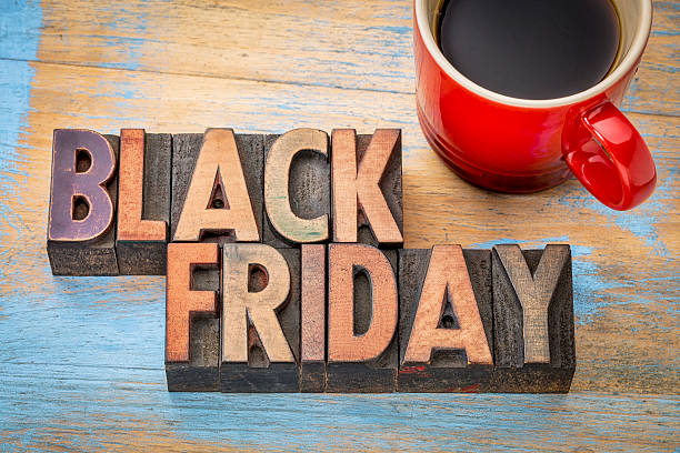 istock Black Friday banner in wood type 586086782