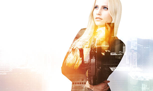 istock Pretty woman on NY background 586086944