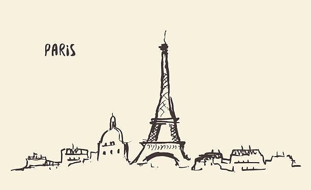 ilustrações, clipart, desenhos animados e ícones de esboço da torre eiffel paris, ilustração vetorial. - paris
