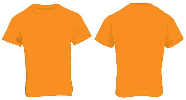 Orange Shirt Template Vector illustration of blank orange men t-shirt template, front and back design isolated on white preppy fashion stock illustrations