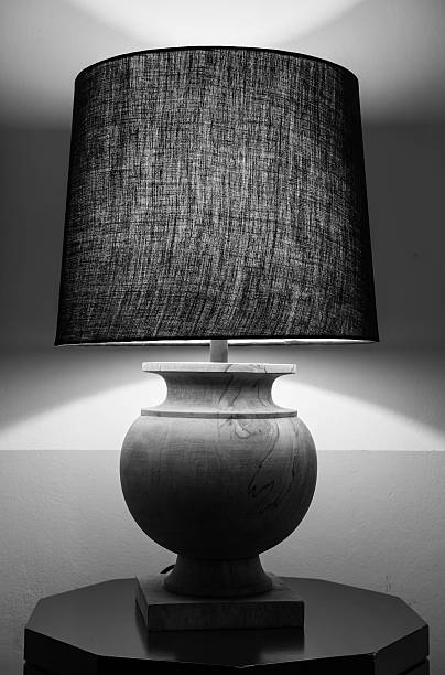 istock Wooden lamp in bedroom 586091522