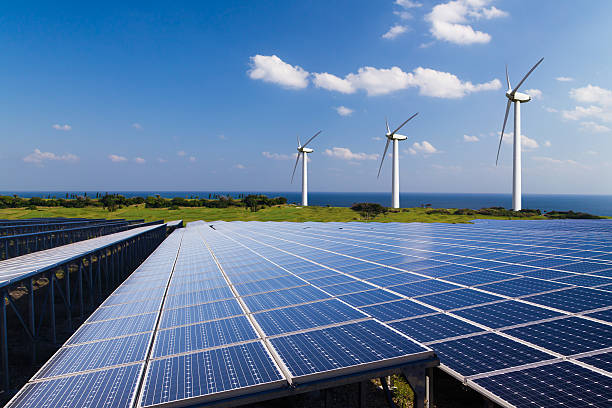 imagen de la energía renovable - energía de viento fotografías e imágenes de stock