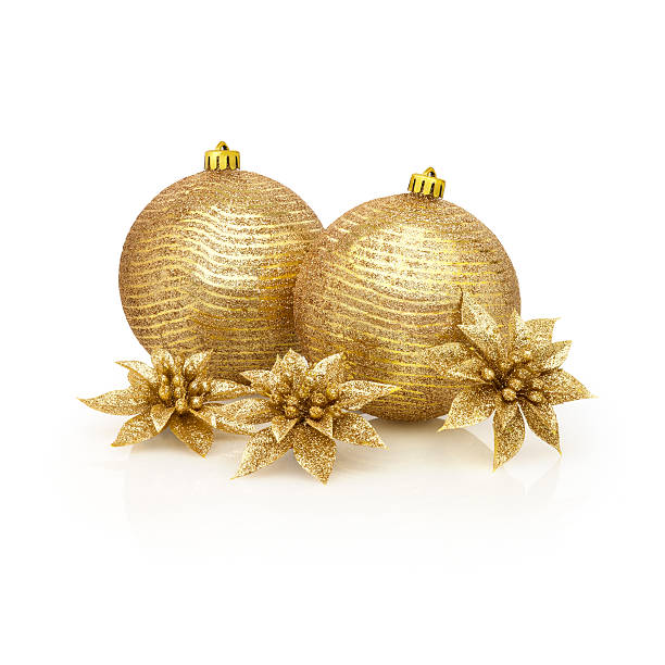 istock Christmas balls of golden spangles 586167110