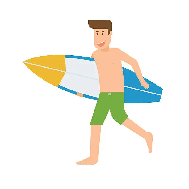 Vector illustration of Surfer Man Running With Surfboard