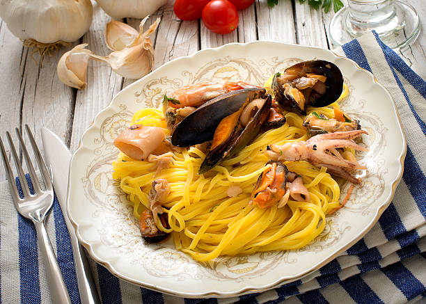 istock Fettuccine with seafood 586170122