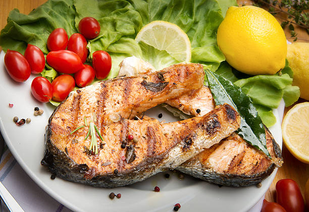 istock Slice of grilled salmon 586170648