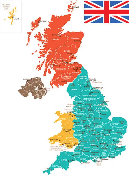 Vector illustration of Colored United Kingdom Map