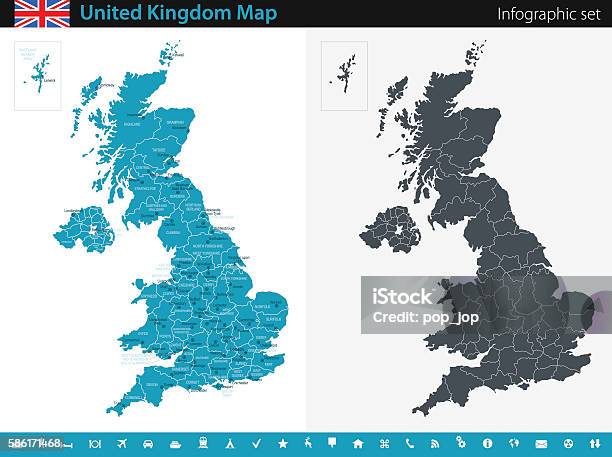 Ilustración de Mapa Del Reino Unido Infographic Set y más Vectores Libres de Derechos de Mapa - Mapa, Reino Unido, Inglaterra