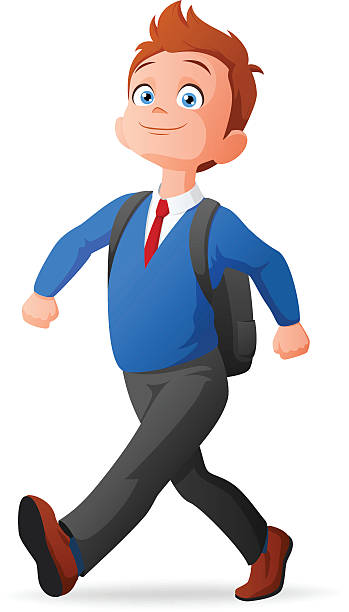 ilustrações, clipart, desenhos animados e ícones de vetor orgulhoso menino de uniforme caminhando para a escola - peppy