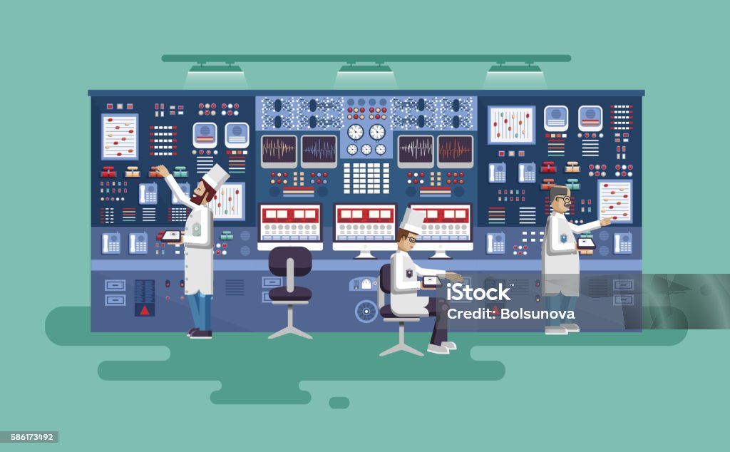 Illustration Innenwissenschaftliche Basis, Kernkraftwerk im flachen Stil - Lizenzfrei Computer Vektorgrafik