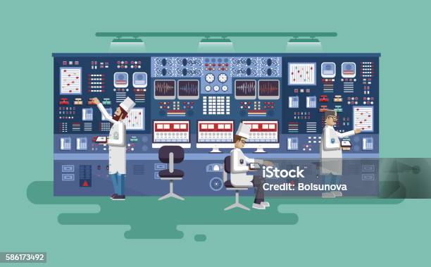 Illustration Innenwissenschaftliche Basis Kernkraftwerk Im Flachen Stil Stock Vektor Art und mehr Bilder von Computer