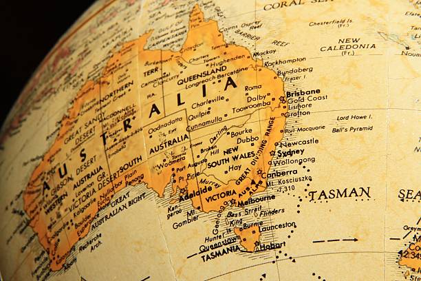istock Antique globe focusing on South East Australia 586174514