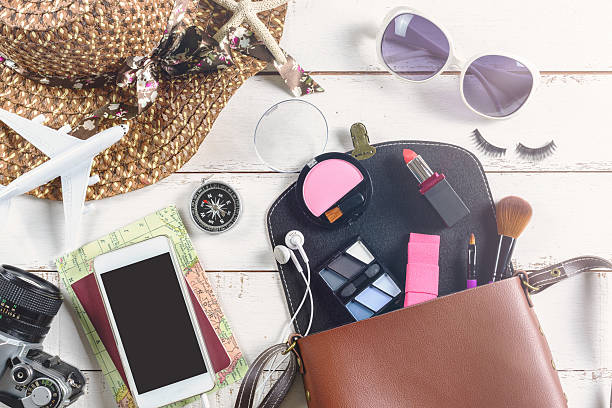 istock Woman's casual outfits with make up bag and accessories 586175050