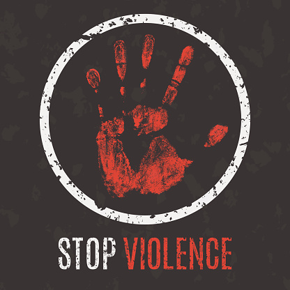 Conceptual vector illustration. Global problems of humanity. Stop violence sign.