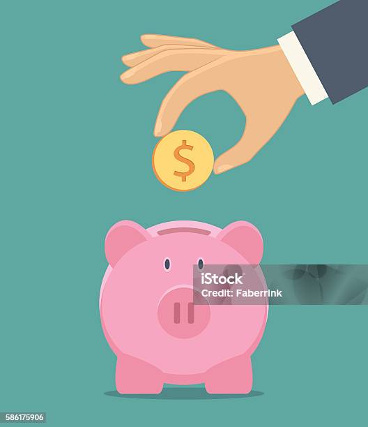 Piggy Bank And Hand With Coin Icon Stock Illustration - Download Image Now - Piggy Bank, US Penny, Currency