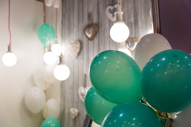 Hanging balloon in the night city, bokeh background