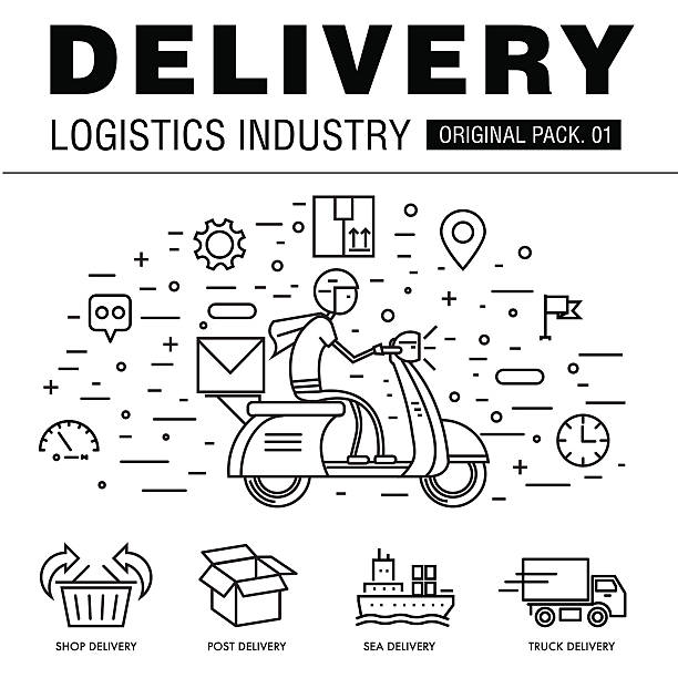 illustrazioni stock, clip art, cartoni animati e icone di tendenza di pacchetto moderno del settore delle consegne. - semi truck truck cargo container vector