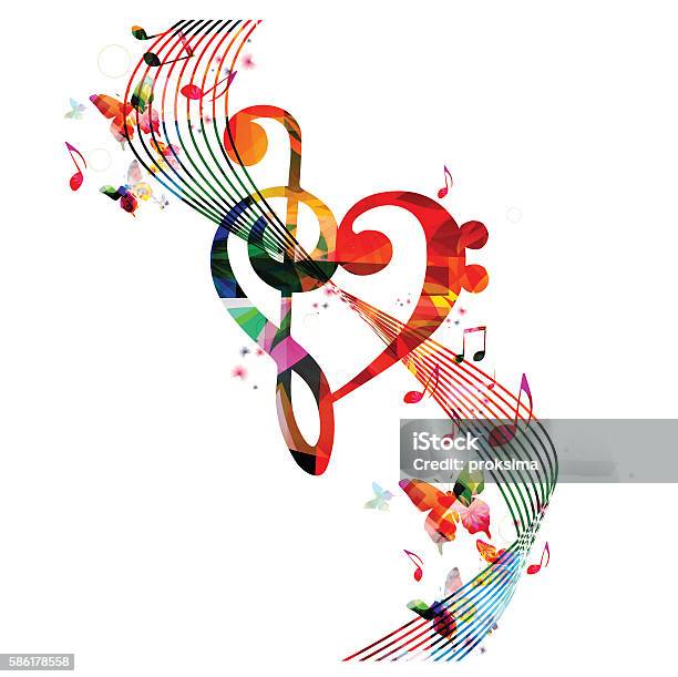 Ilustración de Colorido Corazón De Gclef Con Notas Musicales Y Mariposas y más Vectores Libres de Derechos de Música