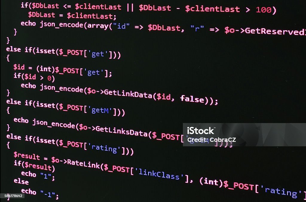 Programming Code On Black Screen Red Text Stock Photo - Download Image ...