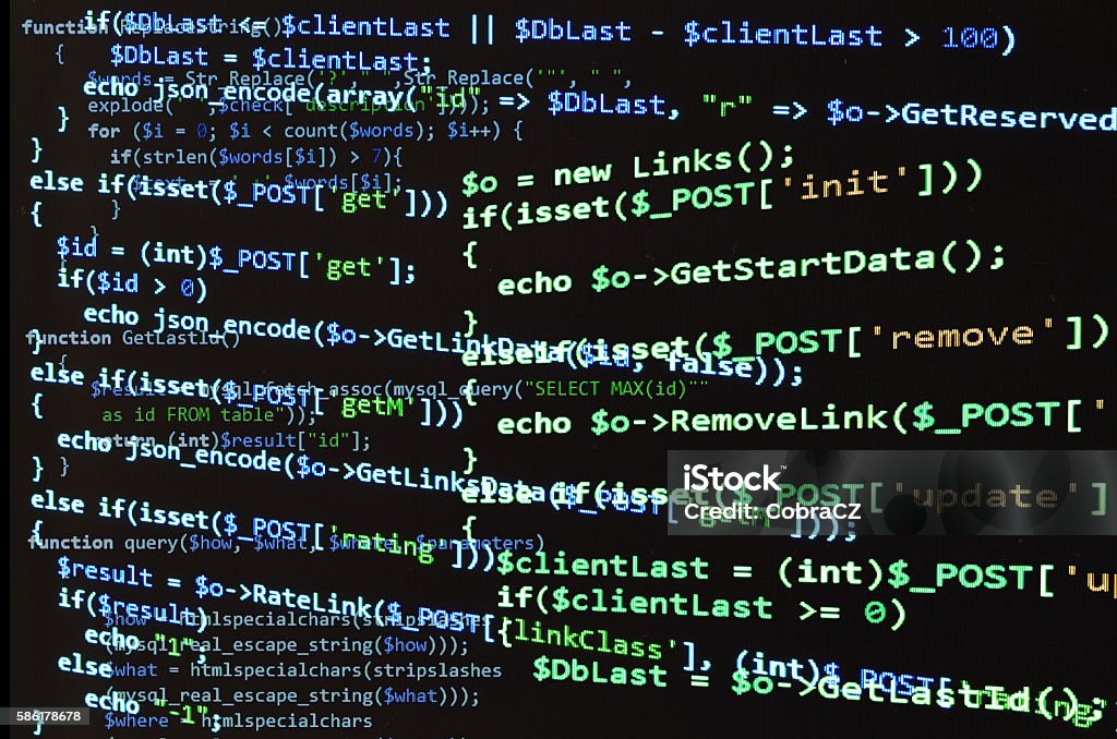 Php Text Code Php Code On Black Screen Blue Text Stock Photo - Download Image Now ...