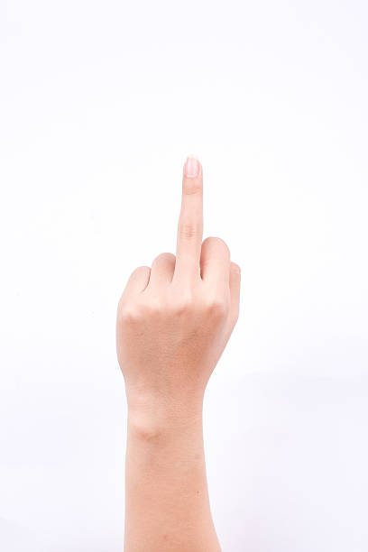 手のシンボル中指のサイン、ジェスチャー意味ファックあなたを意味 - fuck you ストックフォトと画像