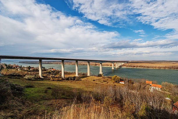 istock Panorama view on bridge over the river 586180250