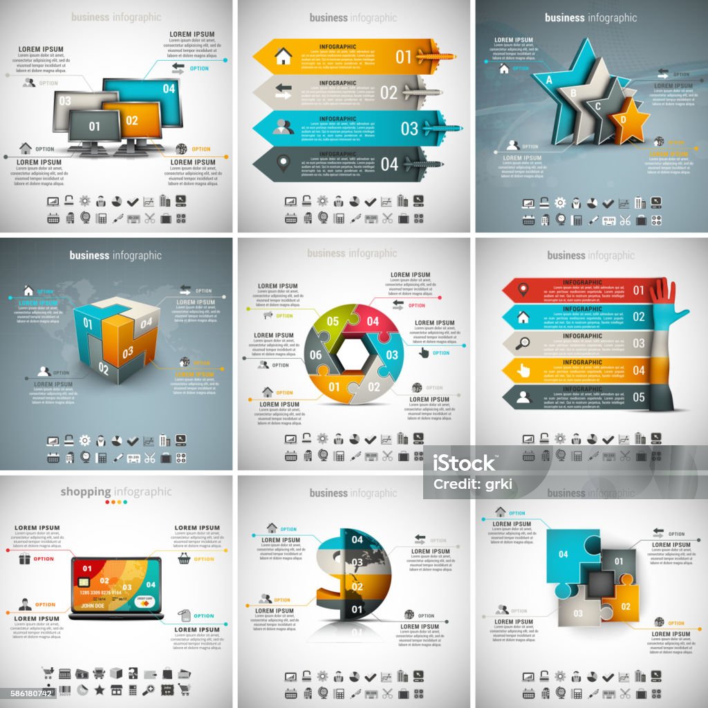 9 Vector Infographic 9 In 1 Infographics Bundle Stock Illustration - Download Image Now ...