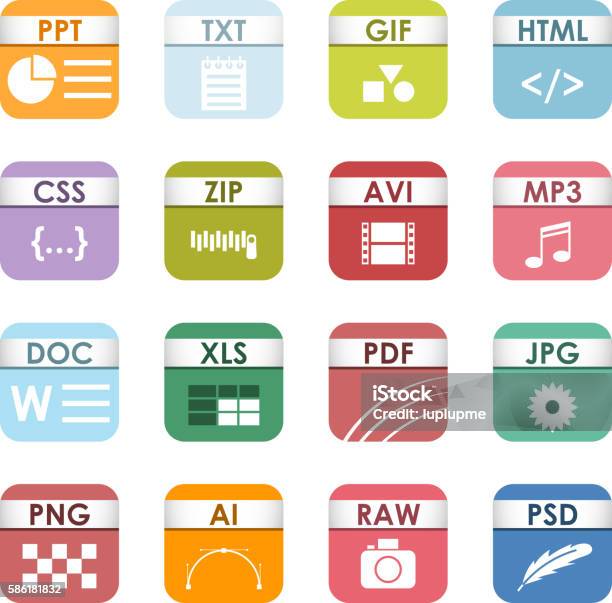 File Type Icons Vector Set Stock Illustration - Download Image Now - File Folder, Ring Binder, Icon Symbol