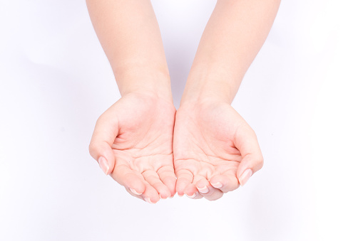 finger hand symbols isolated concept join two cupped hands and open hands hopefully on white background