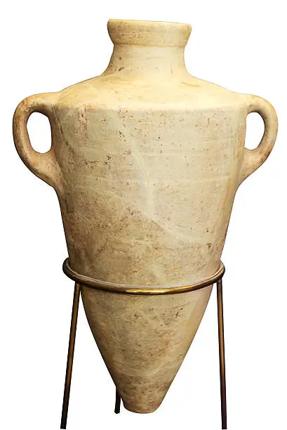beige greek amphora isolated on the white background