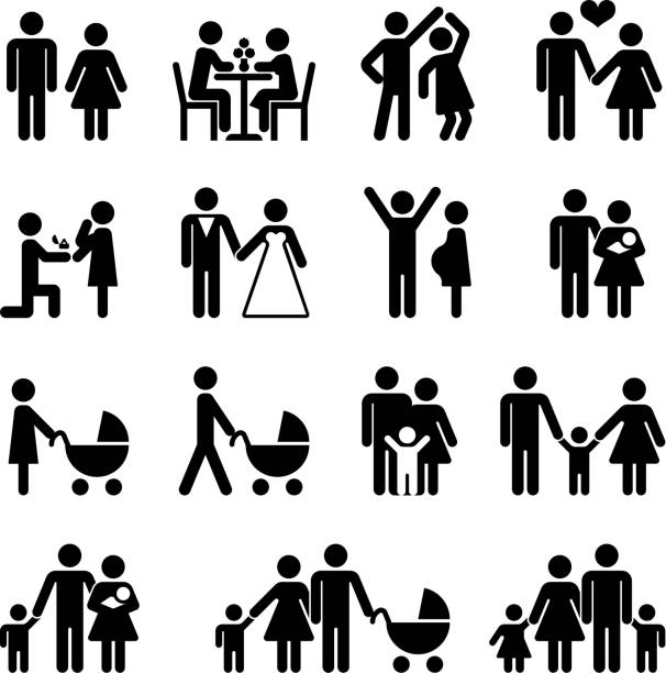 illustrations, cliparts, dessins animés et icônes de jeu d’icônes vectorielles de la famille people. amour et vie - multi generation family isolated people silhouette