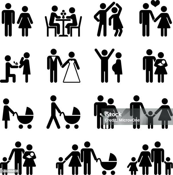 People Family Vector Icon Set Love And Life Stock Illustration - Download Image Now - Icon Symbol, Family, Mother