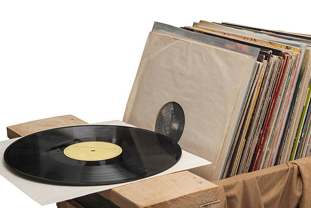 istock Vinyl record with copy space in front of a collection. 586188048