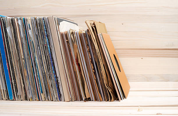 istock Vinyl record with copy space in front of a collection. 586188640