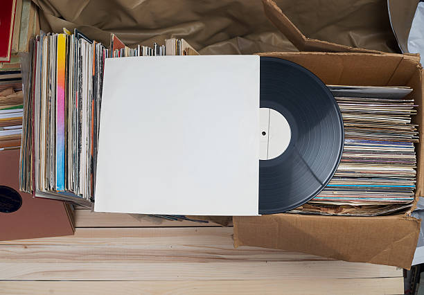 istock Vinyl record with copy space in front of a collection. 586189130