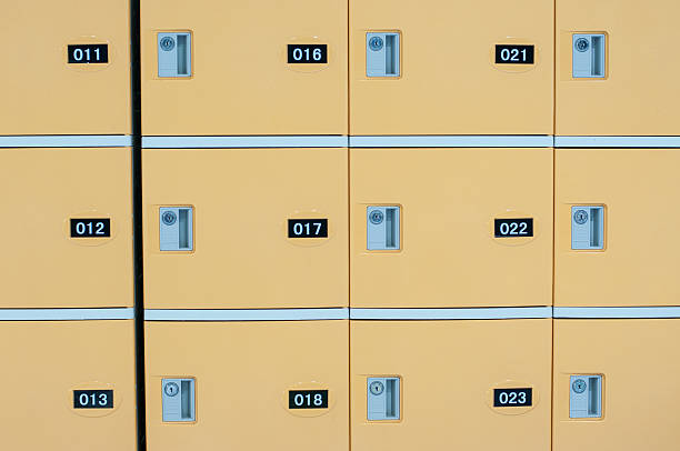 istock yellow locker or cabinet with number 586191902