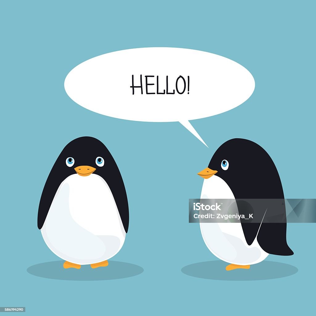 Hai Chú Chim Cánh Cụt Hoạt Hình Lố Bịch Chào Đón Nhau Thẻ Hình ...