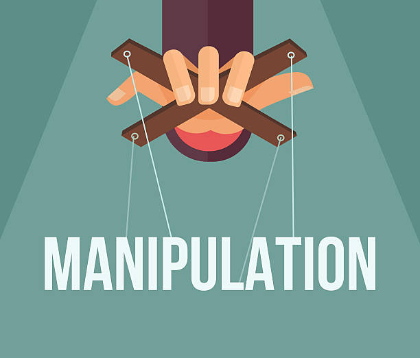 ilustrações de stock, clip art, desenhos animados e ícones de manipulation hand. vector flat cartoon illustration - puppet