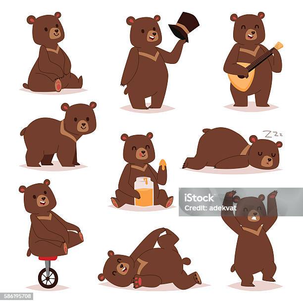 Cartoon Bear Vector Set Stock Illustration - Download Image Now - Bear, Sleeping, Cartoon