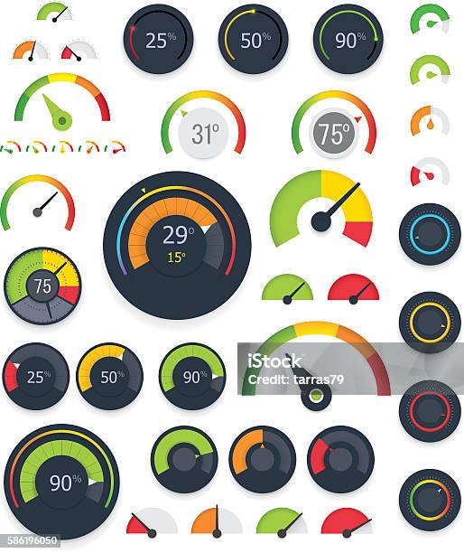 Vector Gauges Set Stock Illustration - Download Image Now - Gauge, Speedometer, Thermometer