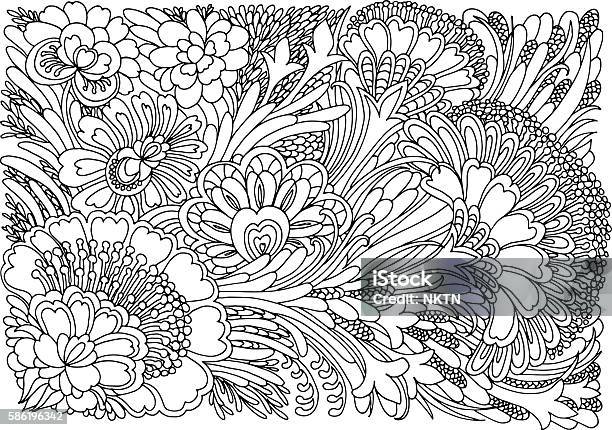Coloring Page With Flowers Stock Illustration - Download Image Now - Coloring Book Page - Illlustration Technique, Adult, Coloring