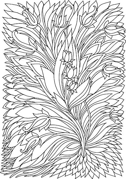 Coloring page with flowers Background with flowers and plants. Black and white doodle vector illustration. Coloring book for adult and older children. Coloring page. Outline drawing. adult coloring pages mandala stock illustrations
